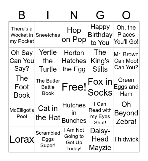 Read Across America Bingo Card