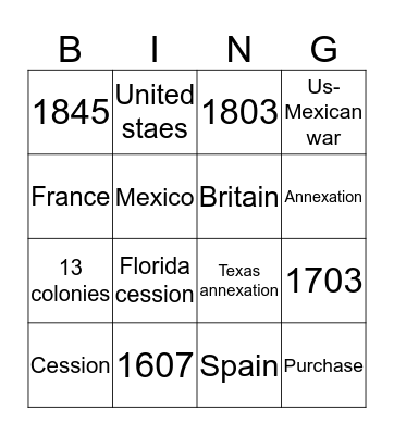 Manifest Destiny Bingo Card