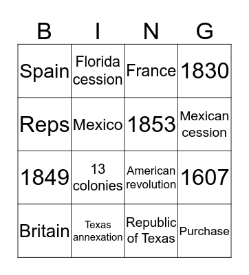 Manifest Destiny  Bingo Card