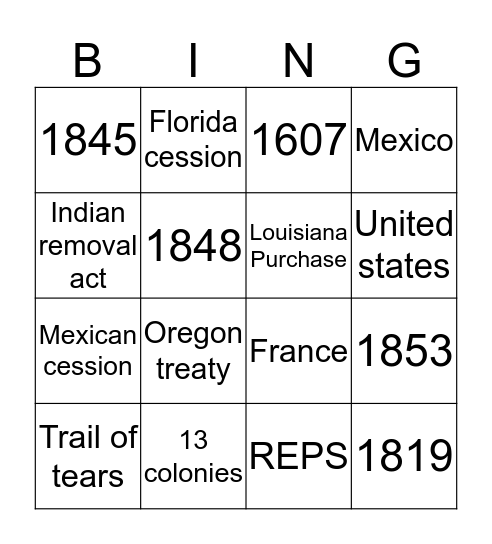 Manifest Destiny Bingo Card