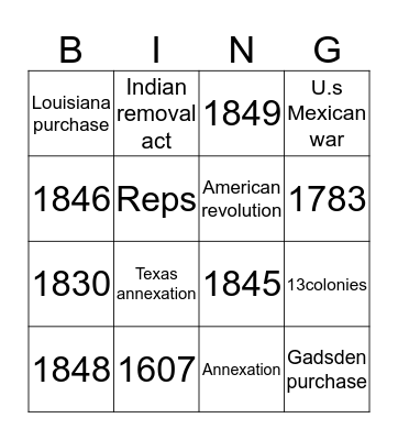 Manifest Destiny Bingo Card