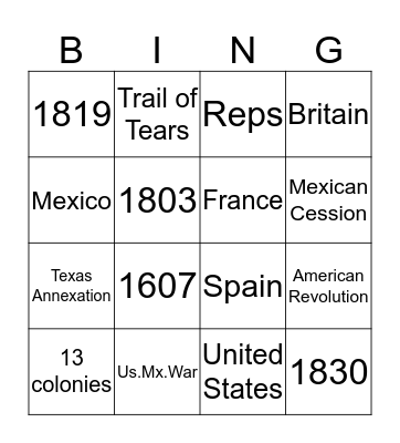 Manifest Destiny Bingo Card