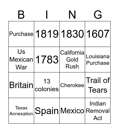 Manifest Destiny Bingo Card
