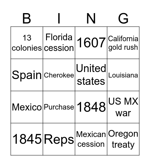 Manifest Destiny Bingo Card