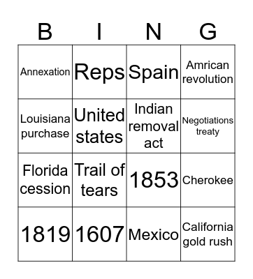 Manifest Destiny Bingo Card