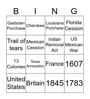 Manifest Destiny Bingo Card