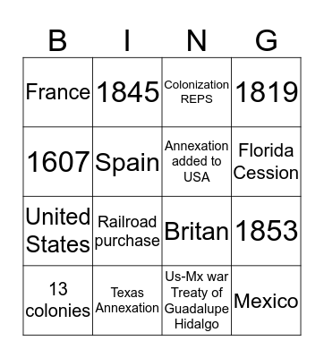 Manifest Destiny Bingo Card
