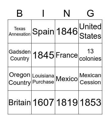 Manifest Destiny Bingo Card