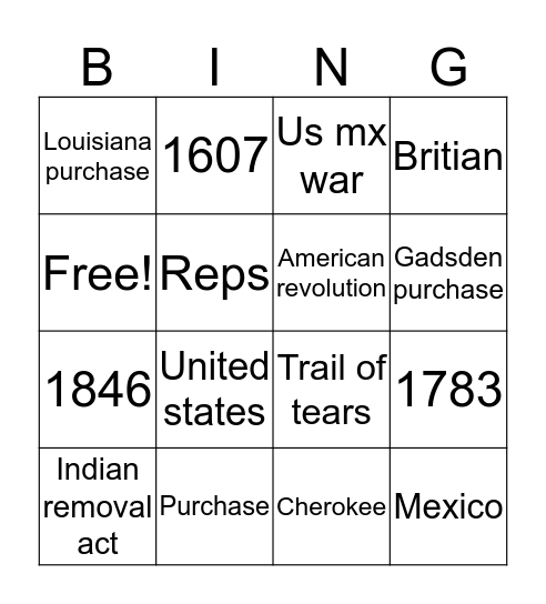 Manifest Destiny Bingo Card