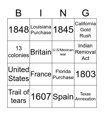 Manifest Destiny Bingo Card