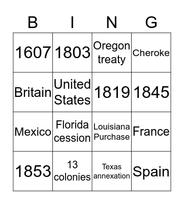 Manifest destiny  Bingo Card