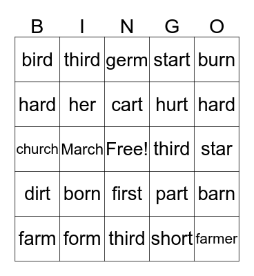 Bossy "r" Bingo Card