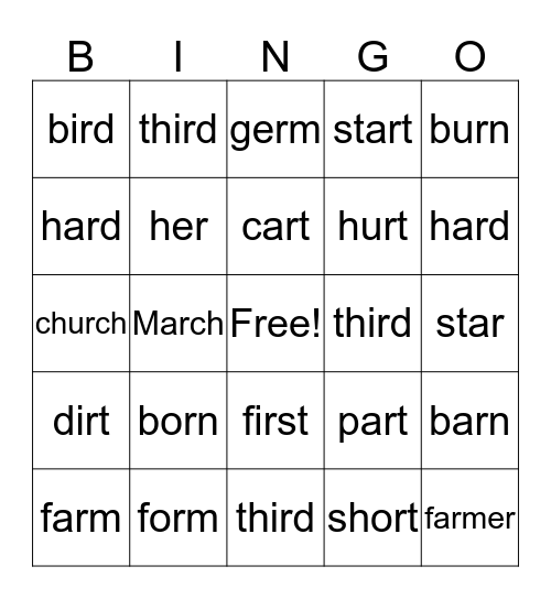 Bossy "r" Bingo Card