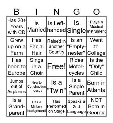 Carroll Daniel Construction Company Bingo Card