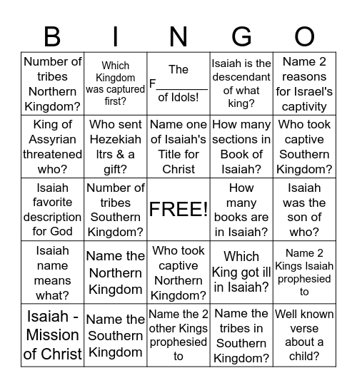 BIBLE BINGO - BOOK OF ISAIAH Bingo Card