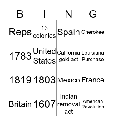 Manifest Destiny Bingo Card