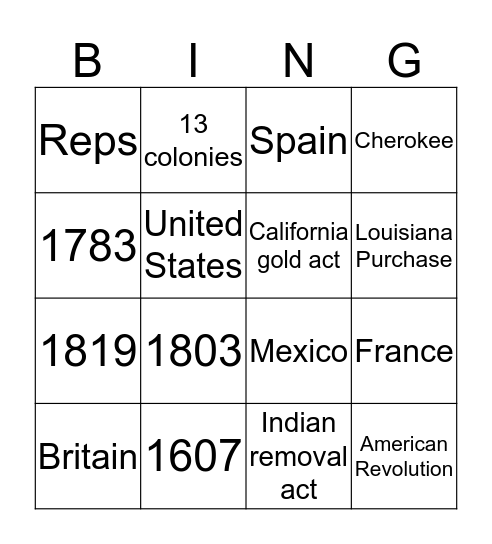 Manifest Destiny Bingo Card