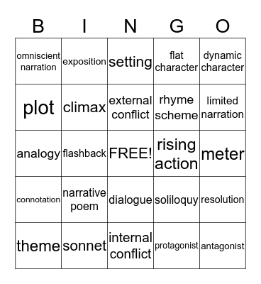 Literary Terms Bingo Card