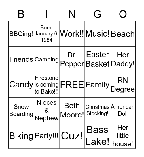 Leah's 30th Birthday Bingo! Bingo Card