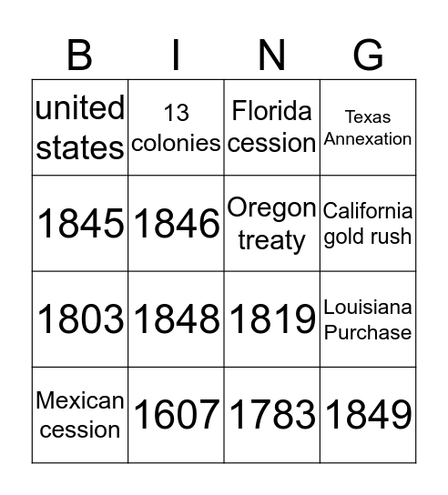 Manifest Destiny Bingo Card