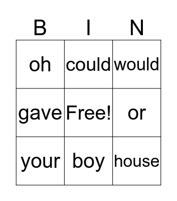 2G Power Words Bingo Card