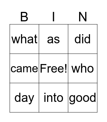 2G Power Words Bingo Card