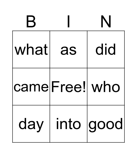 2G Power Words Bingo Card