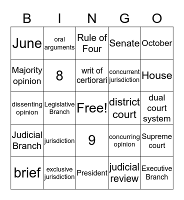 Judicial Branch Bingo Card