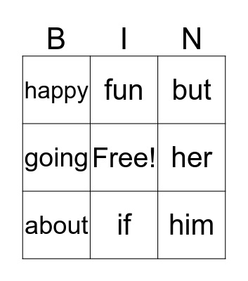 2G Power Words Bingo Card