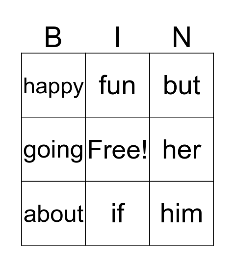 2G Power Words Bingo Card
