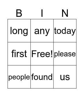 1B Tricky Words Bingo Card