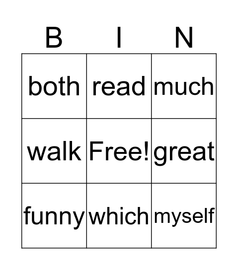 1B Tricky Words Bingo Card