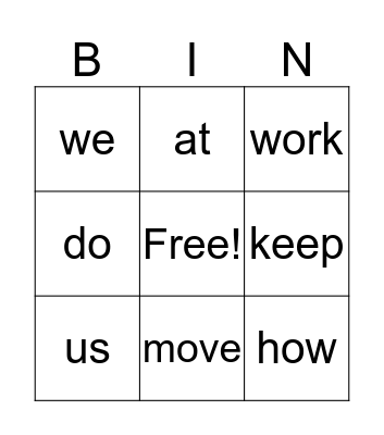 High Frequency List February Bingo Card