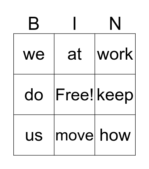 High Frequency List February Bingo Card
