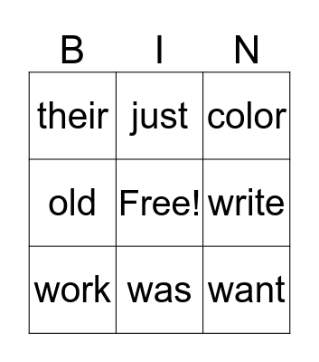 1B Tricky Words Bingo Card