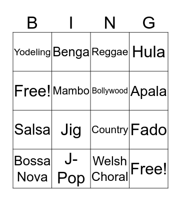 Music From Different Cultures Bingo Card