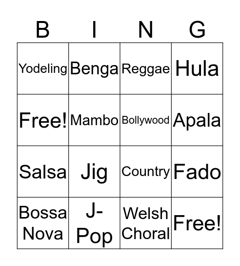 Music From Different Cultures Bingo Card