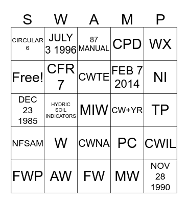 SWAMPBUSTER BINGO Card