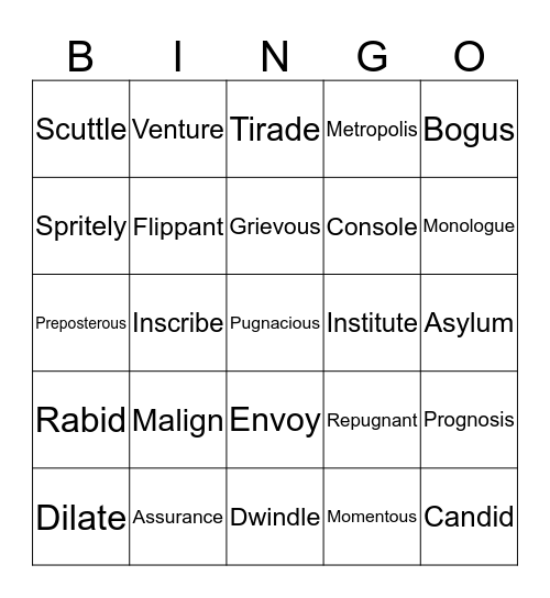 Vocabulary Bingo Card