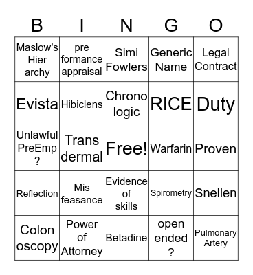 Midterm 135 Bingo Card