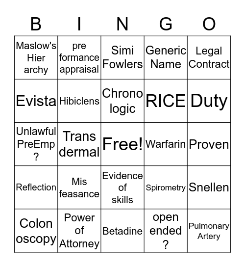 Midterm 135 Bingo Card
