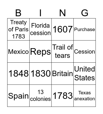 Manifest Destiny Bingo Card