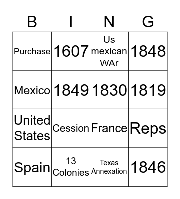 Manifest Destiny Bingo Card