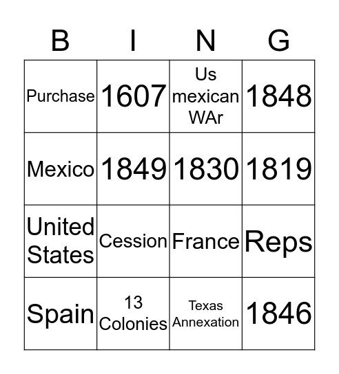 Manifest Destiny Bingo Card