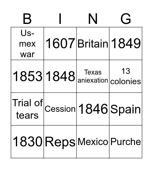 Manifest Destiny Bingo Card