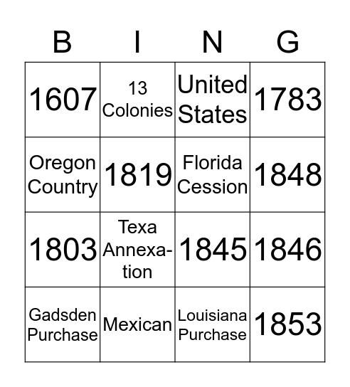Manifest Destiny Bingo Card