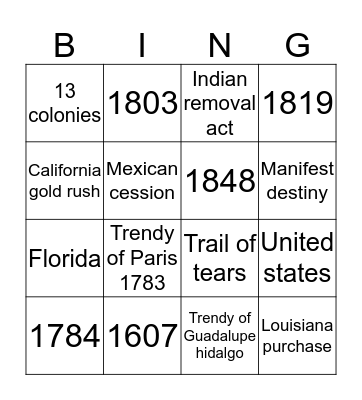 Manifest destiny Bingo Card