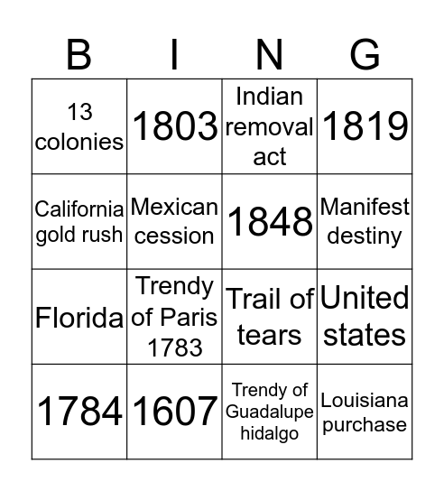 Manifest destiny Bingo Card