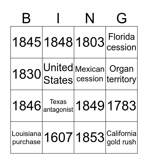 Manifest destiny Bingo Card
