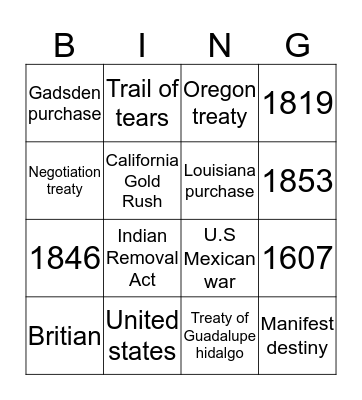 Manifest Destiny Bingo Card